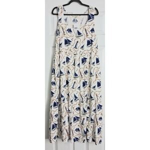 Kate & Sam Dress Size XXL White Nautical Maxi Tiered Sailboat Lighthouse Coastal